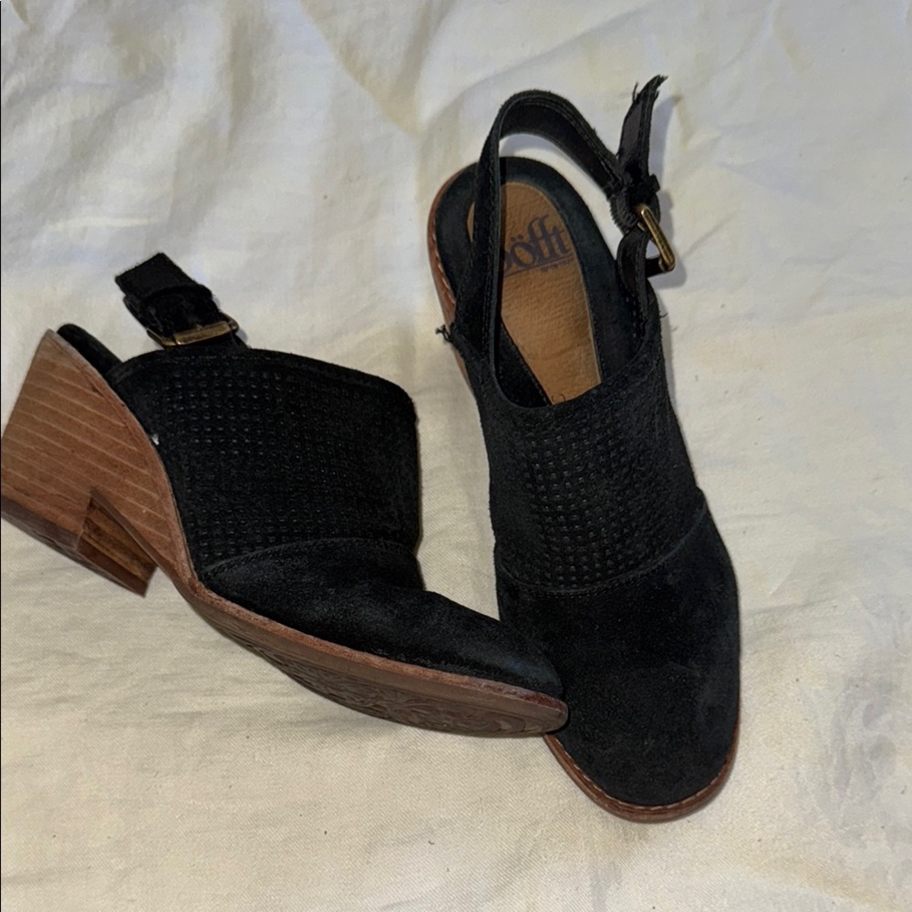 Sofft Black‎ Suede Mule Heels Chunky Wood Heel Slingback 6